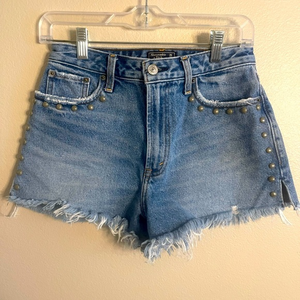 Abercrombie & Fitch‎ Annie High Rise Cut Off Studded Denim Shorts size 2/26